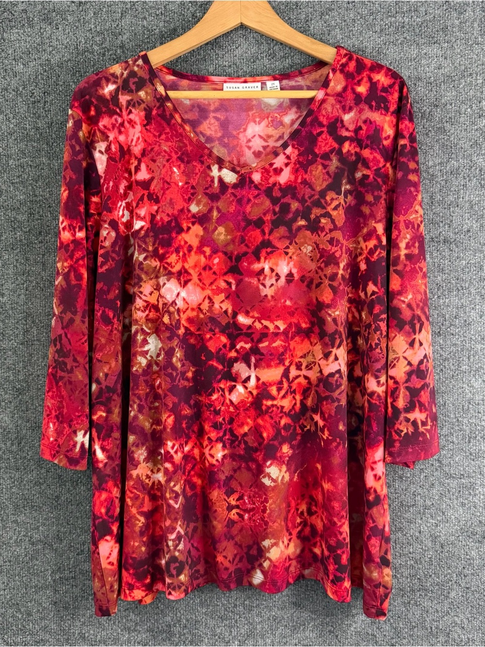 Susan Graver Womens 2X Liquid Knit Printed Top 3/4 Sleeve Office Casual Stretch